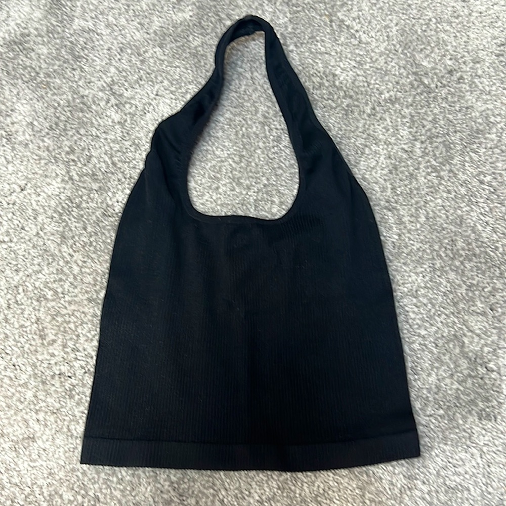 Urban Outfitters Black Ribbed Cropped Halter Top